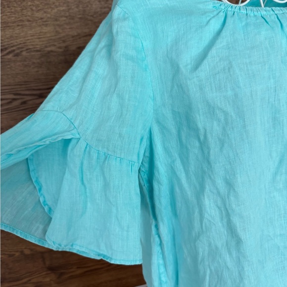 Sundance Turquoise Linen-Blend Peasant Tunic Sz M - Picture 2 of 8